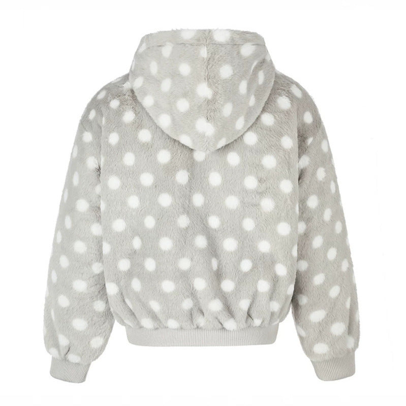 Damen Kapuzen-Fleecejacke im Bomberstil mit Polka‑Dot und dekorativen Froschknopf-Details Nord Taschen