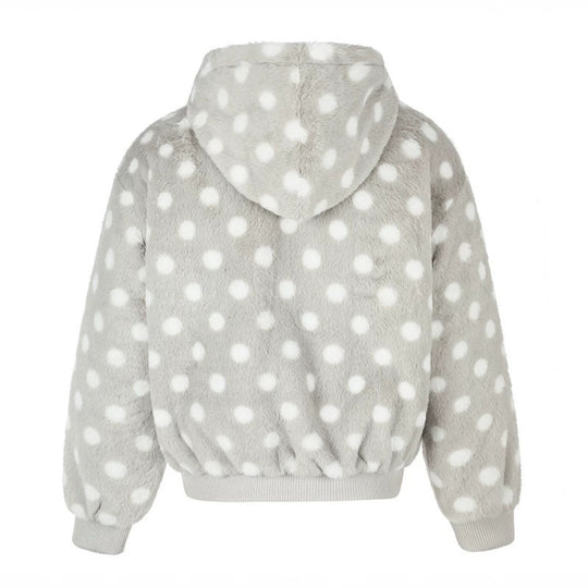Damen Kapuzen-Fleecejacke im Bomberstil mit Polka‑Dot und dekorativen Froschknopf-Details Nord Taschen