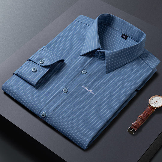Herren Klassisches gestreiftes Business‑Hemd aus Baumwollmix mit Kentkragen und Brustlogo Nord Taschen