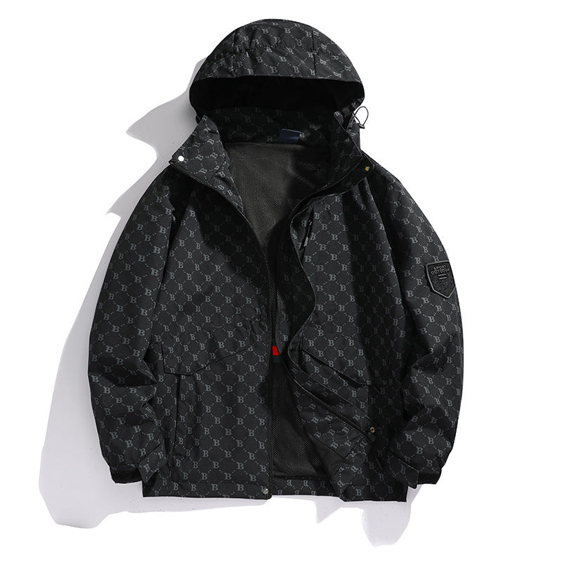 Herren Leichte Kapuzen-Logoallover-Fieldjacke mit Mesh-Futter und wasserabweisender Oberfläche Nord Taschen