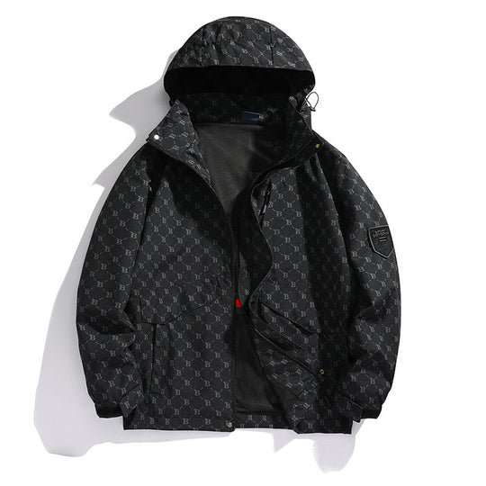 Herren Leichte Kapuzen-Logoallover-Fieldjacke mit Mesh-Futter und wasserabweisender Oberfläche Nord Taschen