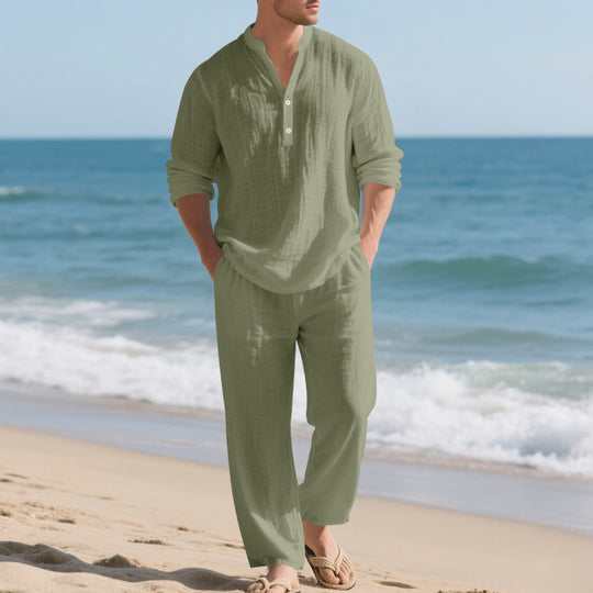 Herren komfortables Homewear-Set mit eleganter Knopfleiste und langen Hosen