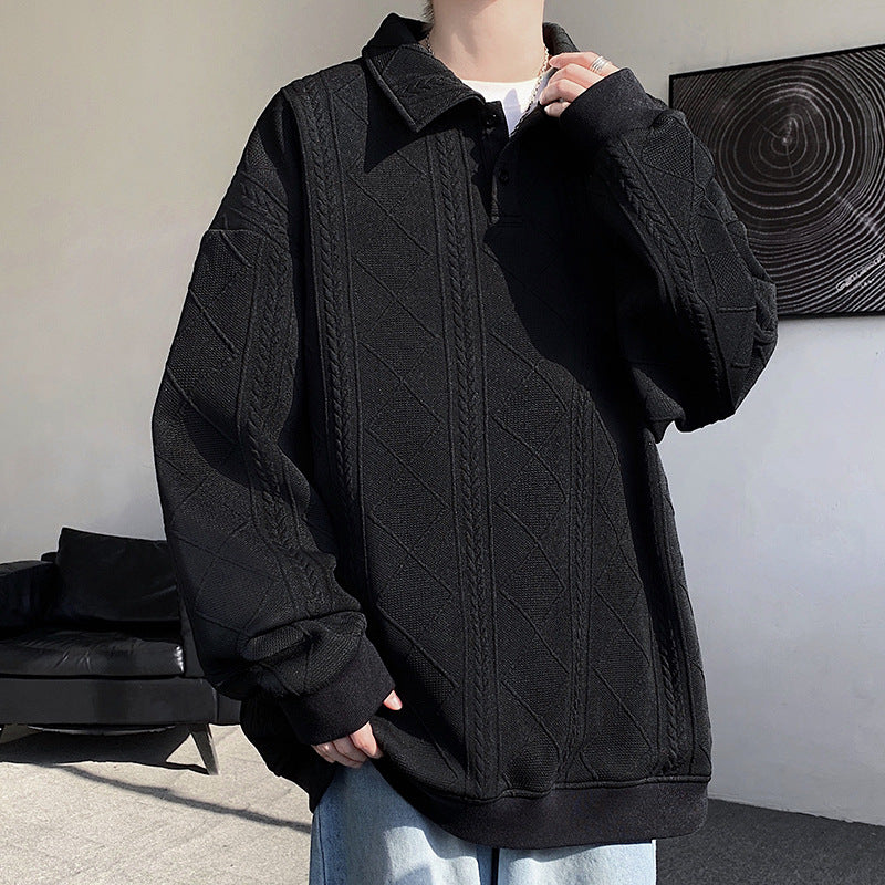 Herren Oversize-Polo-Strickpullover mit Rauten- und Zopfstruktur Nord Taschen