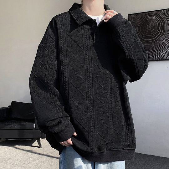Herren Oversize-Polo-Strickpullover mit Rauten- und Zopfstruktur Nord Taschen