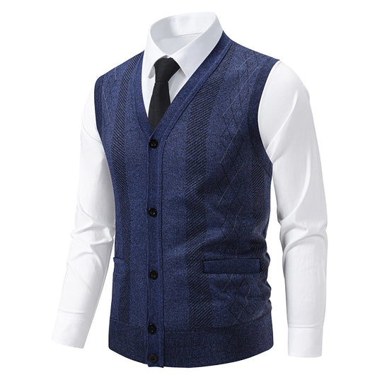 Herren Taillierte Feinstrick‑Weste mit V‑Ausschnitt, Knopfleiste und Eingrifftaschen Nord Taschen