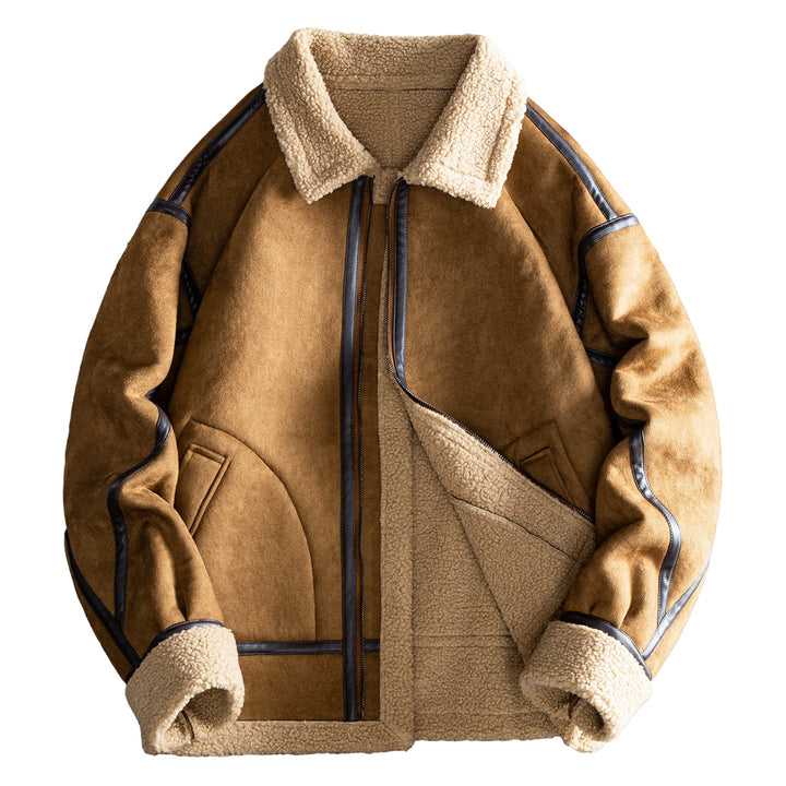 Men's  shearling-style lined suede-effect bomber jacket with leather-effect seam trim Nord Taschen