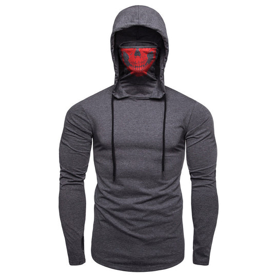 Herren Slim-Fit Kapuzenpullover mit integrierter Totenkopf-Gesichtsmaske Nord Taschen