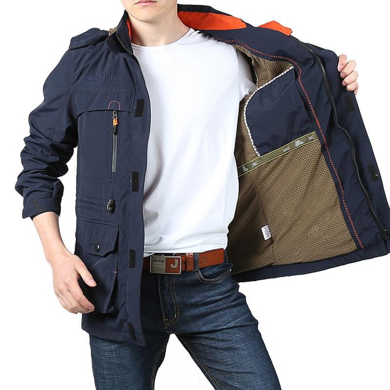 Herren Utility-Fieldjacke mit Kapuze, Multifunktionstaschen und Taillenzug Nord Taschen