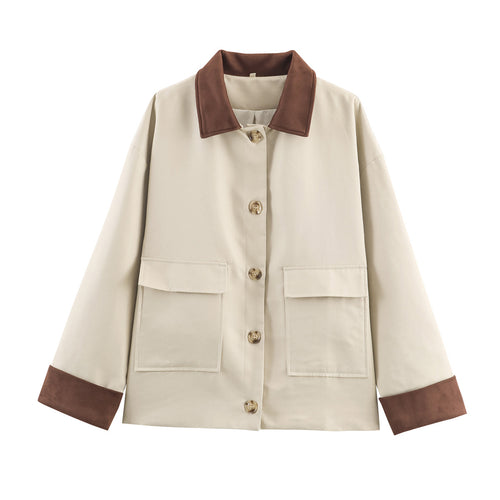 Damen 40+ kurze boxy Übergangsjacke mit kontrastkragen und Pattentaschen Nord Taschen