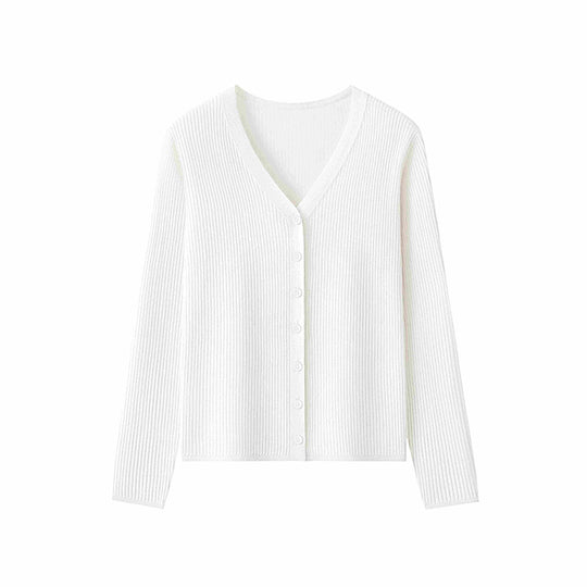 Damen Klassischer Feiner Rippen-Cardigan mit tiefem V-Ausschnitt und schmaler Silhouette Nord Taschen