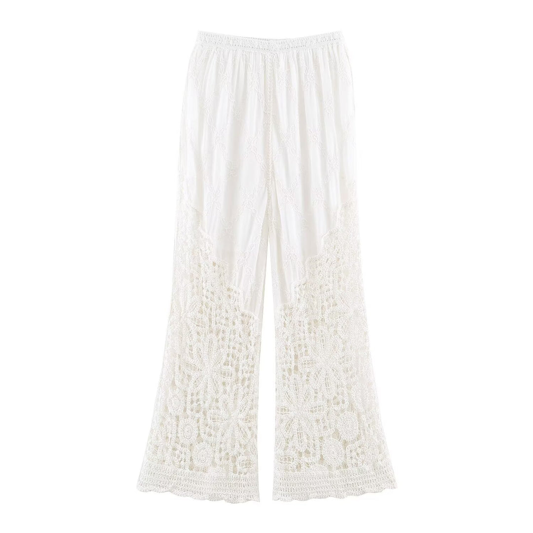 Damen Palazzo‑Hose mit gehäkeltem Spitzenbesatz und elastischem Bund Nord Taschen