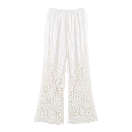 Damen Palazzo‑Hose mit gehäkeltem Spitzenbesatz und elastischem Bund Nord Taschen