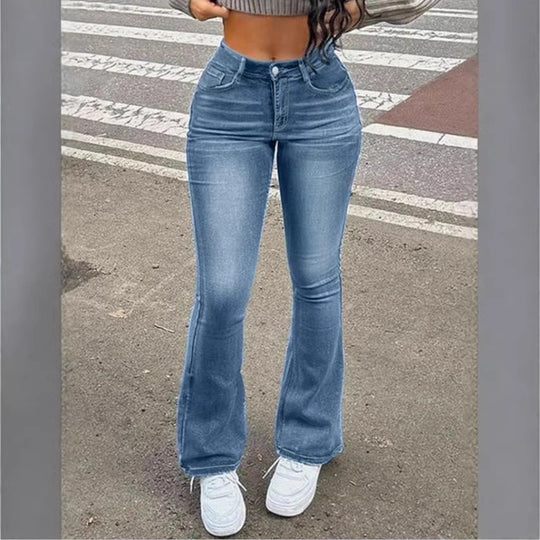 Damen hochtaillierte Bootcut-Jeans mit sculptendem Hüftbund Nord Taschen