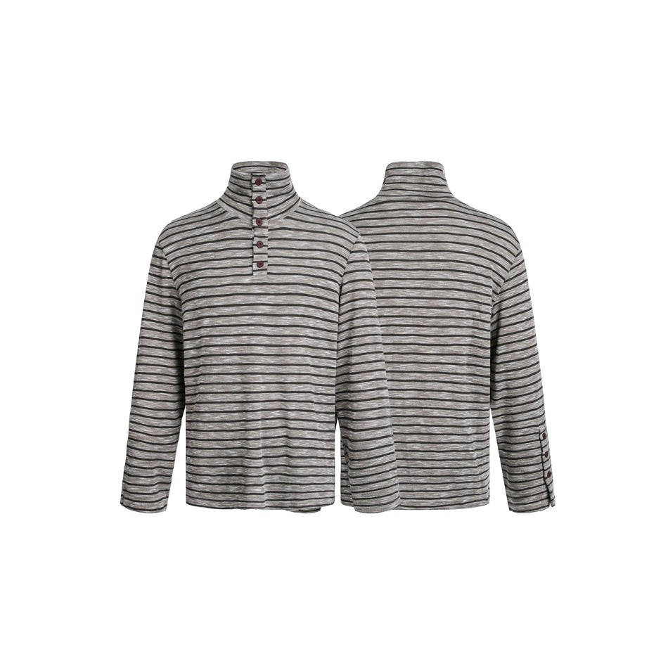 Herren Gestreifter Rollkragenpullover mit Knopfleiste und relaxed Fit Nord Taschen