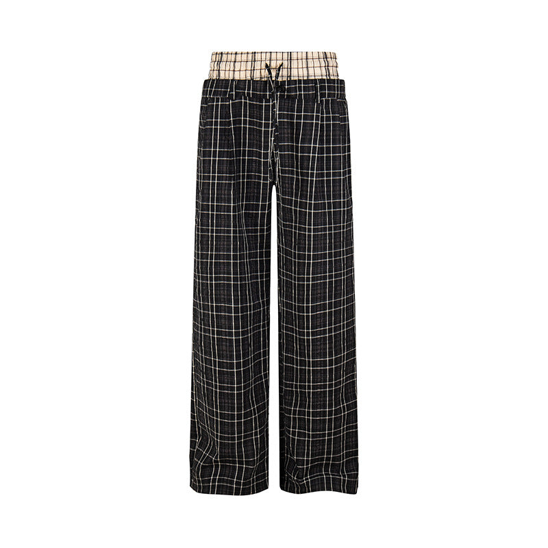 Damen Weite Karierte Loungewear‑Hose mit hohem Komfortbund und Kordelzug Nord Taschen
