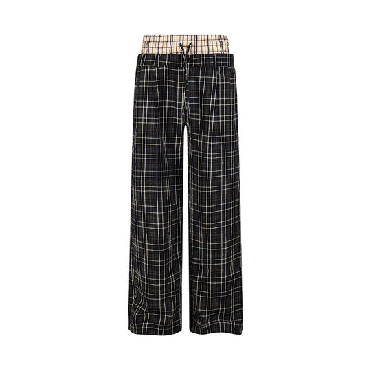 Damen Weite Karierte Loungewear‑Hose mit hohem Komfortbund und Kordelzug Nord Taschen
