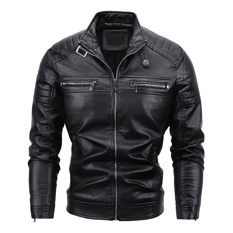 Herren Slim-Fit Kunstleder-Bikerblouson mit gesteppter Schulterpasse und Reißverschluss Nord Taschen