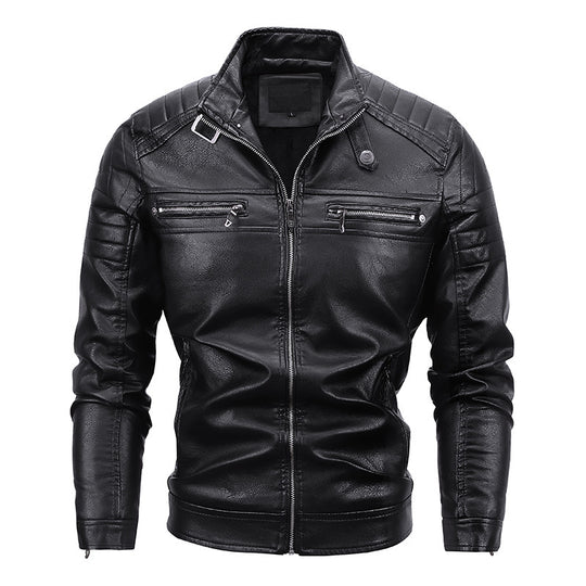 Herren Slim-Fit Kunstleder-Bikerblouson mit gesteppter Schulterpasse und Reißverschluss Nord Taschen