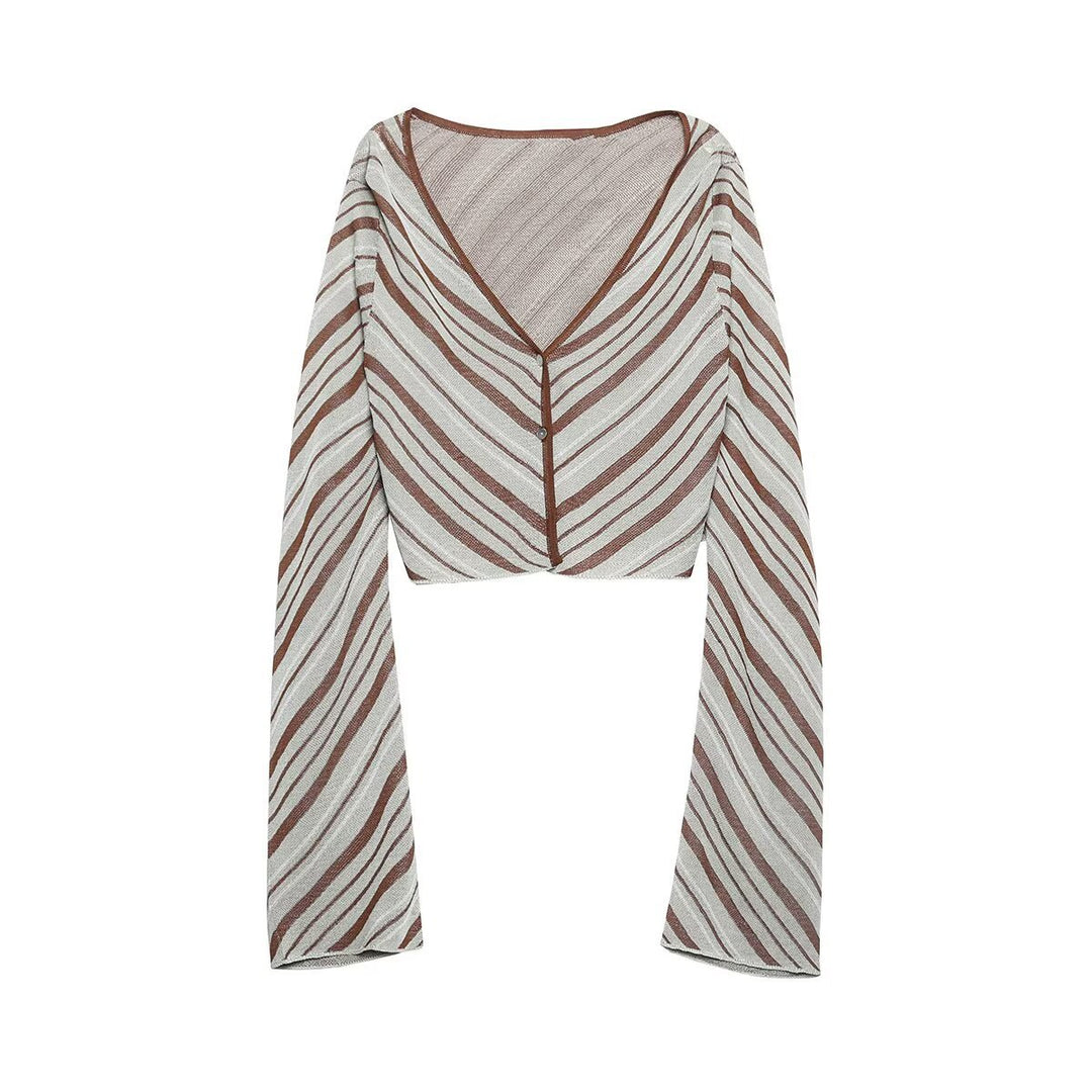 Damen Kurzgeschnittener Cardigan mit extra-langen Ärmeln und Diagonalmuster Nord Taschen