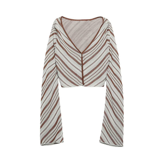 Damen Kurzgeschnittener Cardigan mit extra-langen Ärmeln und Diagonalmuster Nord Taschen