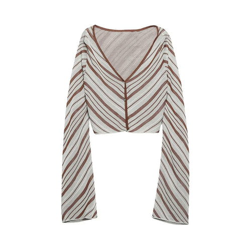 Damen Kurzgeschnittener Cardigan mit extra-langen Ärmeln und Diagonalmuster Nord Taschen