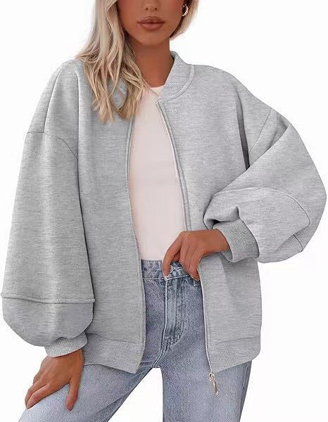Damen Oversize Bomberjacke mit Ballonärmeln und durchgehendem Reißverschluss Nord Taschen