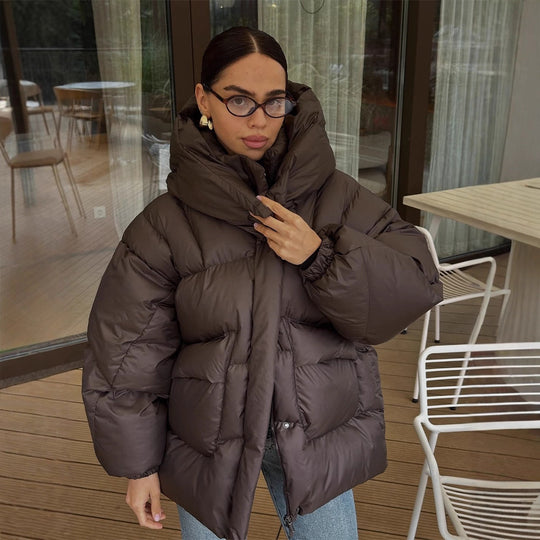 Damen Oversize Steppjacke mit hohem Schalkragen und wattierter Füllung Nord Taschen
