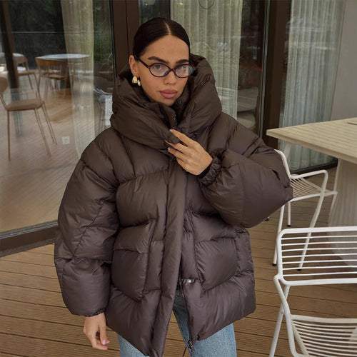 Damen Oversize Steppjacke mit hohem Schalkragen und wattierter Füllung Nord Taschen