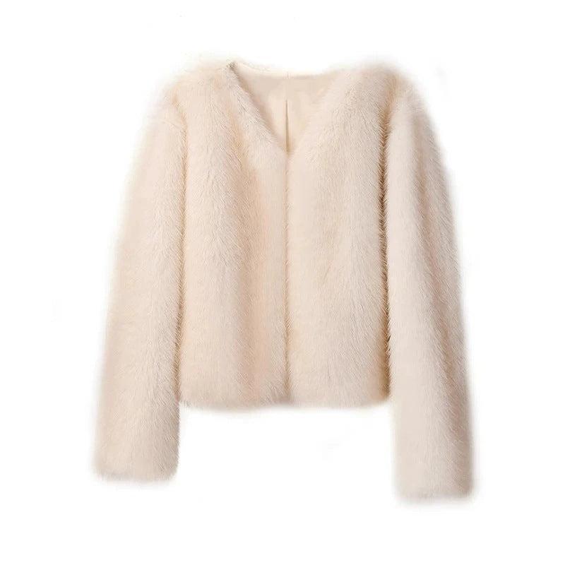 Damen Kurzjacke aus luxuriösem Hochflor‑Faux‑Fur mit kastiger Silhouette und voluminösen Ärmeln Nord Taschen