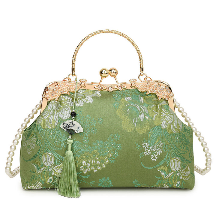 Damen elegante Clutch-Tasche mit floralen Akzenten und perlenbesetztem Tragegriff Nord Taschen