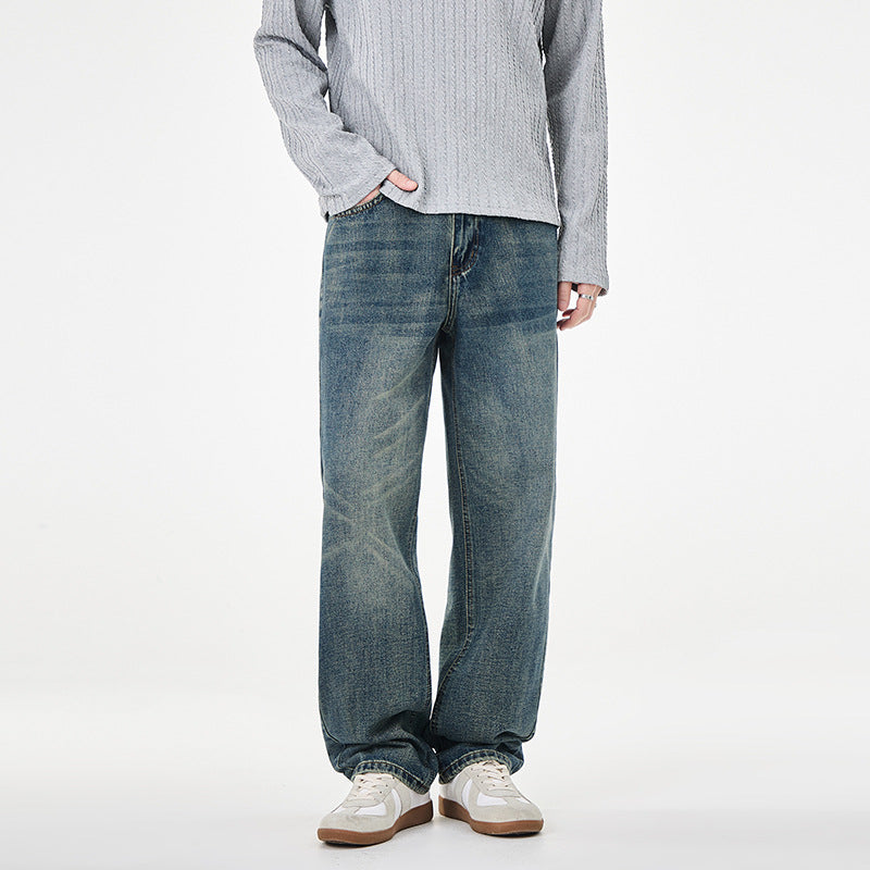 Herren weite Denim-Jeans mit geradem Schnitt und Vintage-Waschung Nord Taschen