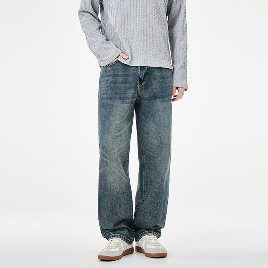 Herren weite Denim-Jeans mit geradem Schnitt und Vintage-Waschung Nord Taschen
