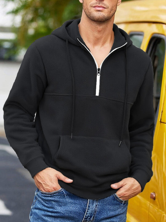 Herren Fleece-Halbzip-Hoodie mit Kängurutasche, halbem Reißverschluss und Kapuze Nord Taschen