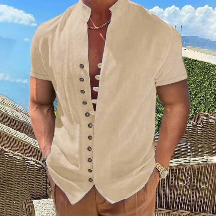 Herren lässiges Kurzarmhemd mit angesagtem Knopfdesign