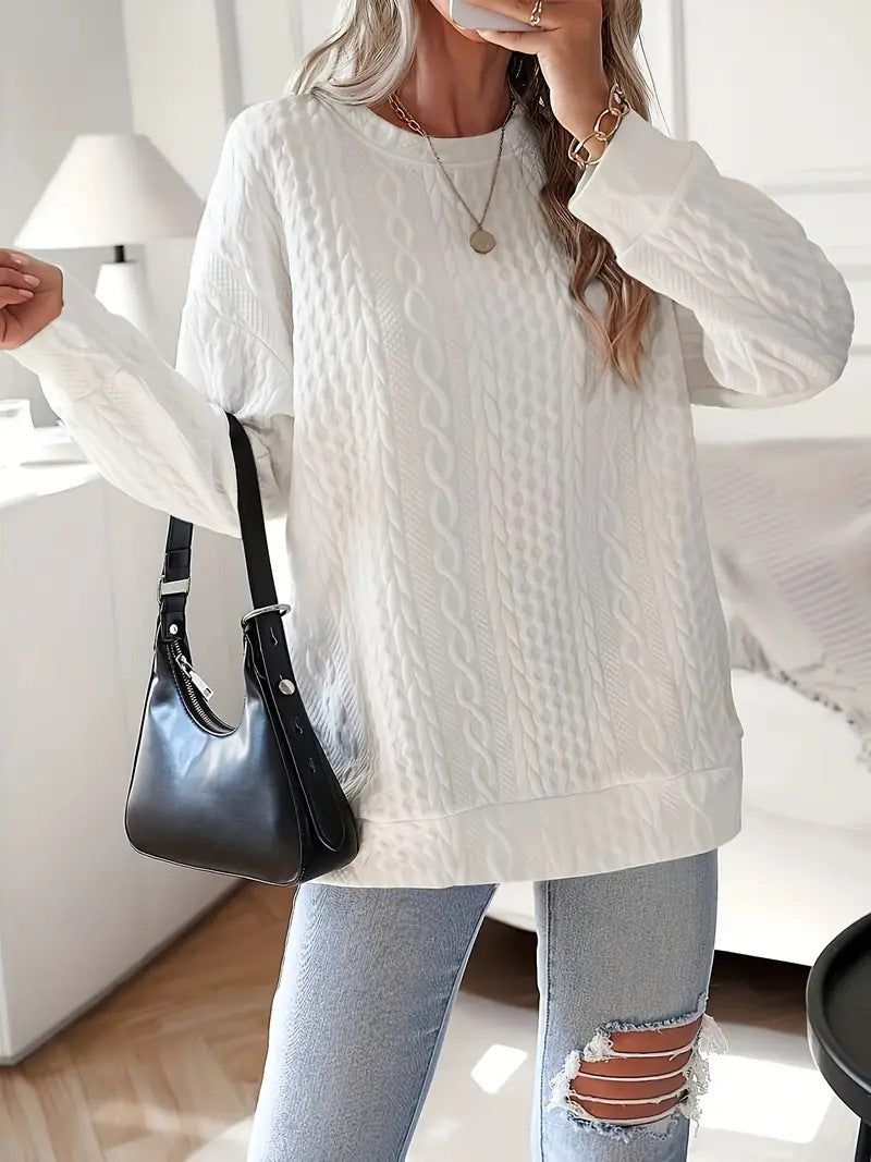 Damen Oversize Strick‑Sweatshirt mit Zopfmuster und geripptem Saum Nord Taschen