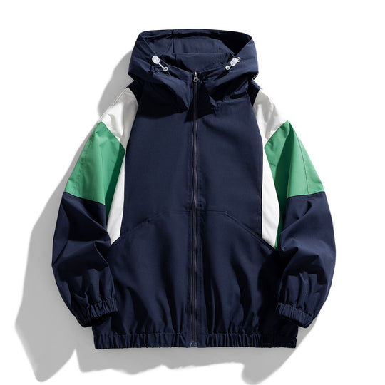 Herren Colorblock Windbreaker Kapuzenjacke mit Reißverschluss und elastischem Saum Nord Taschen