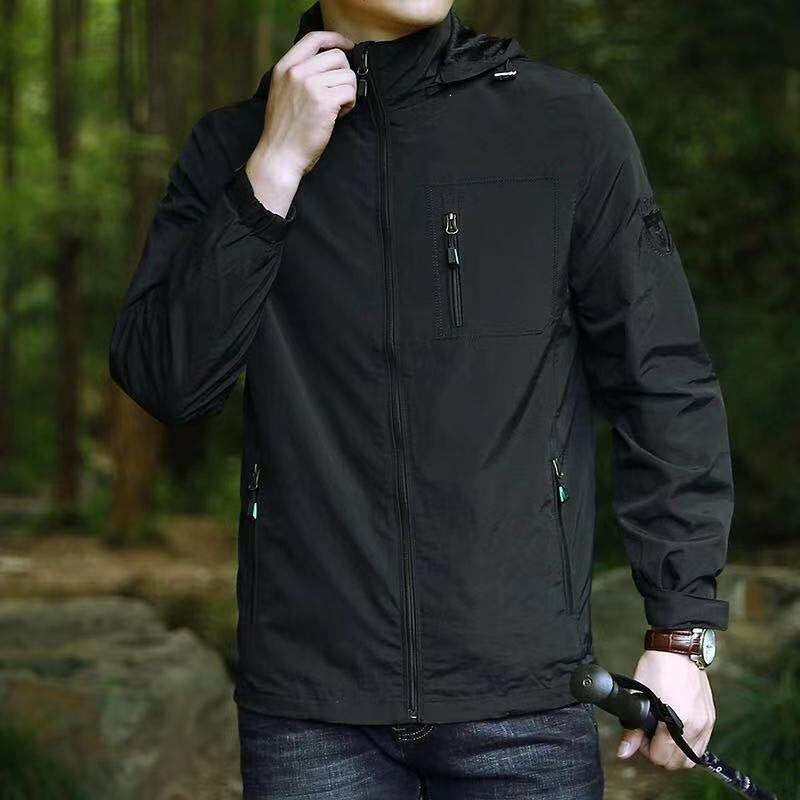 Herren Atmungsaktive Trekking‑Shelljacke mit Kapuze, Brusttasche & Reißverschlusstaschen Nord Taschen