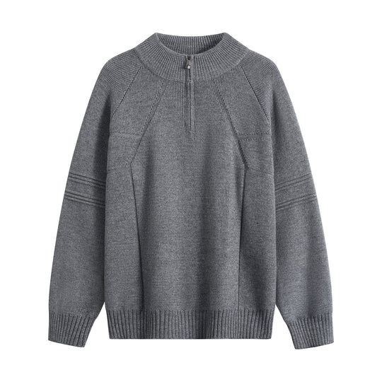 Unisex Oversize-Strickpullover mit Halbreißverschluss und geripptem Stehkragen Nord Taschen
