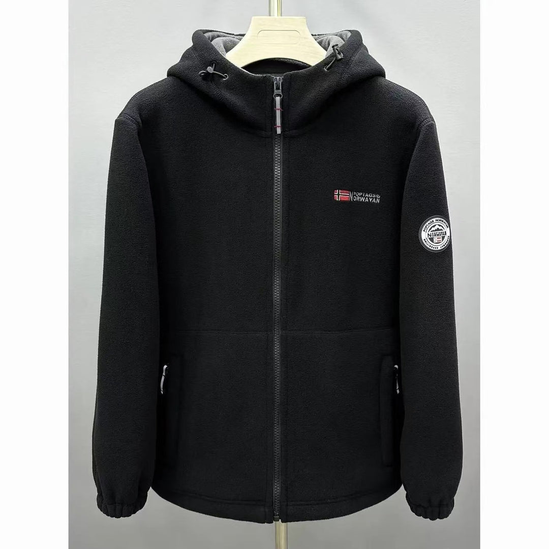 Herren Warme Fleece-Kapuzenjacke mit Sherpa-Futter, Windschutz & Reißverschlusstaschen Nord Taschen