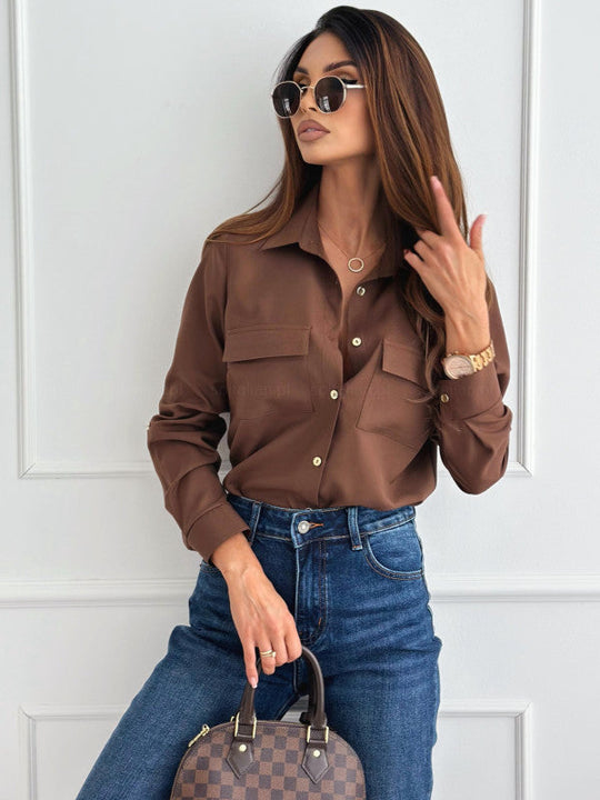 Damen Elegante Bluse mit praktischen Brusttaschen und klassischem Kragen