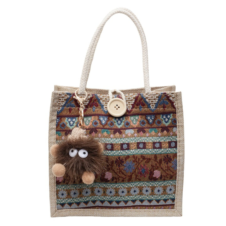 Damen Jute-Handtasche mit handgewebtem Ethnodruck Nord Taschen