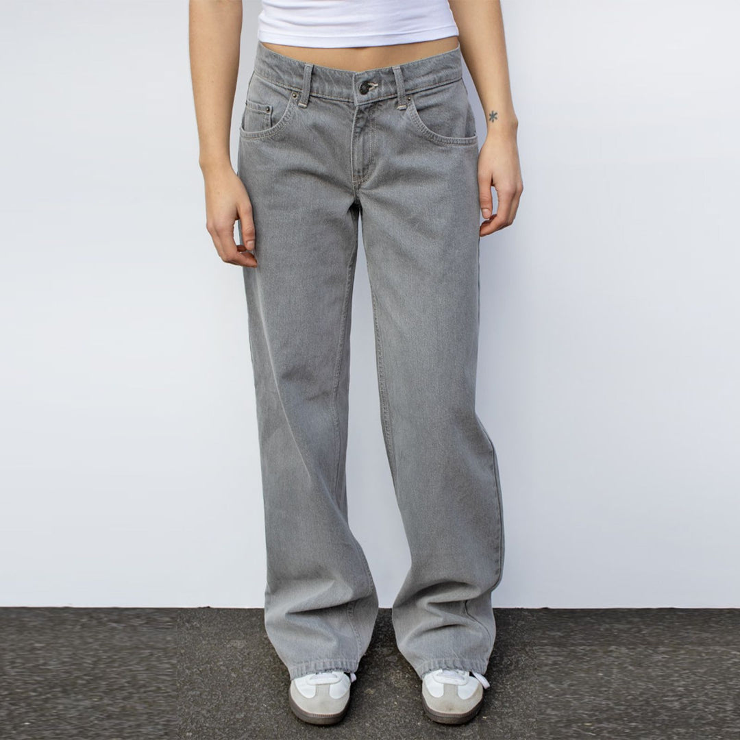 Damen weites Denim Hosenmodell mit tiefem Bund und weitem Schlag Nord Taschen