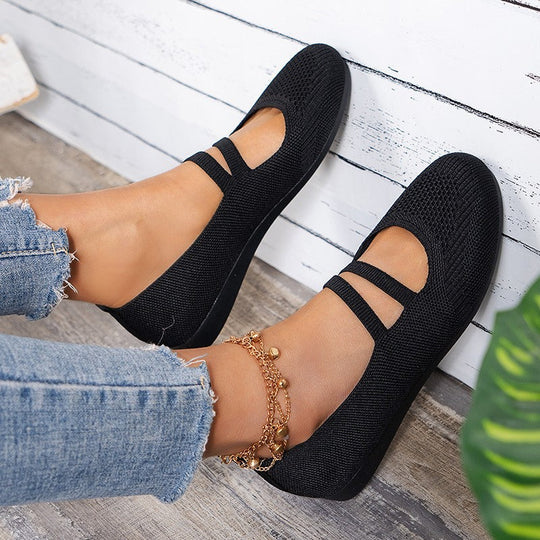 Flache Slipper mit Riemen Über Dem Spann und Flacher Sohle für Damen