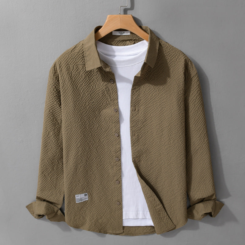Herren Struktur-Leichthemd im Layering-Style mit Crinkle-Optik und gerundetem Saum Nord Taschen