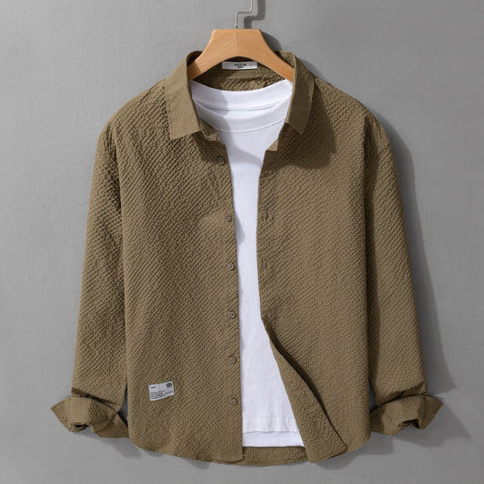 Herren Struktur-Leichthemd im Layering-Style mit Crinkle-Optik und gerundetem Saum Nord Taschen