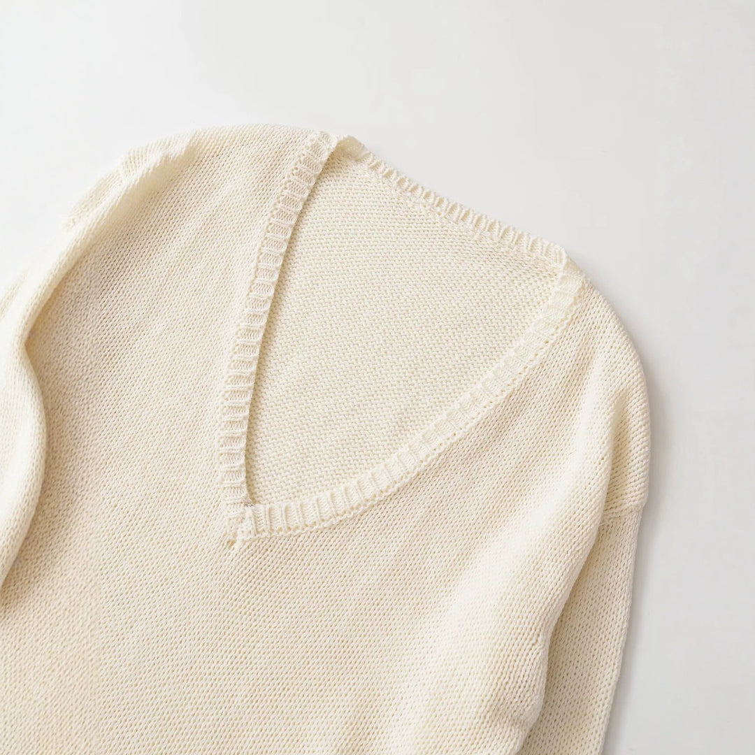 Damen Oversize V-Ausschnitt Grobstrickpullover Nord Taschen