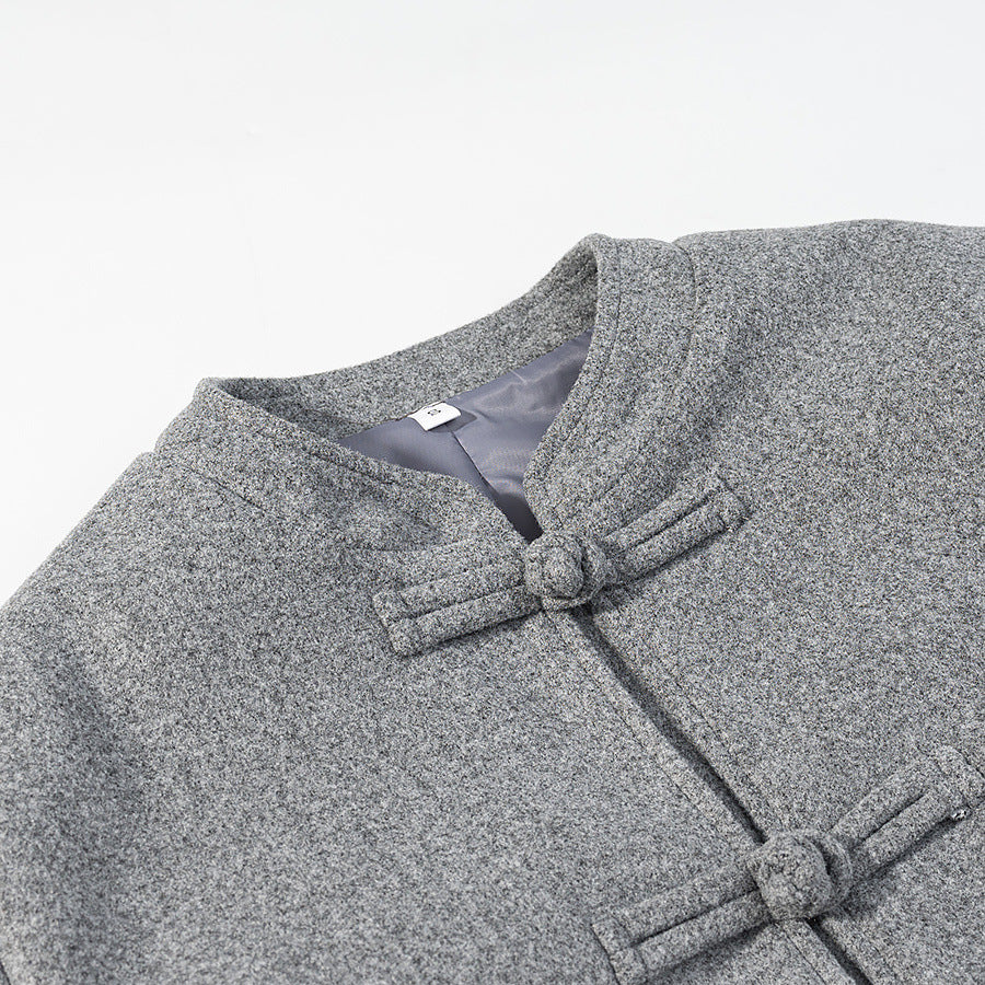 Damen Wolloptik-Kurzjacke mit Stehkragen und Knotenverschlüssen Nord Taschen