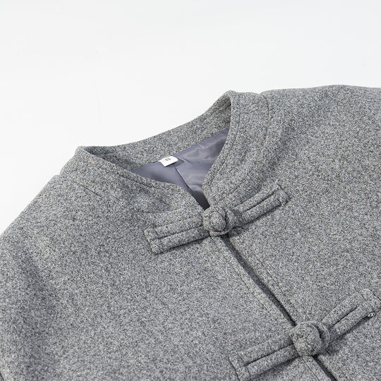 Damen Wolloptik-Kurzjacke mit Stehkragen und Knotenverschlüssen Nord Taschen