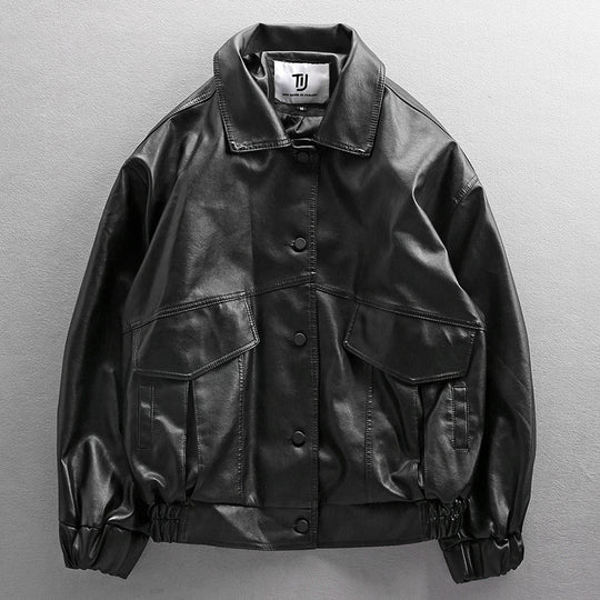 Herren Oversized Lederimitat-Utility-Jacke mit Pattentaschen und elastischem Saum Nord Taschen