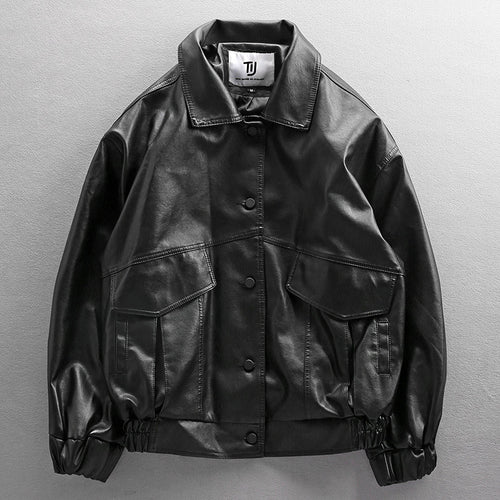 Herren Oversized Lederimitat-Utility-Jacke mit Pattentaschen und elastischem Saum Nord Taschen